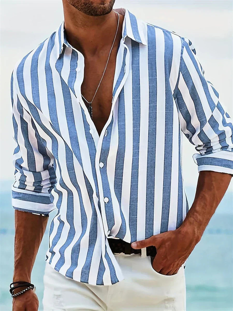 Gestreiftes Langarm Sommerhemd Herren Overshirt Casual