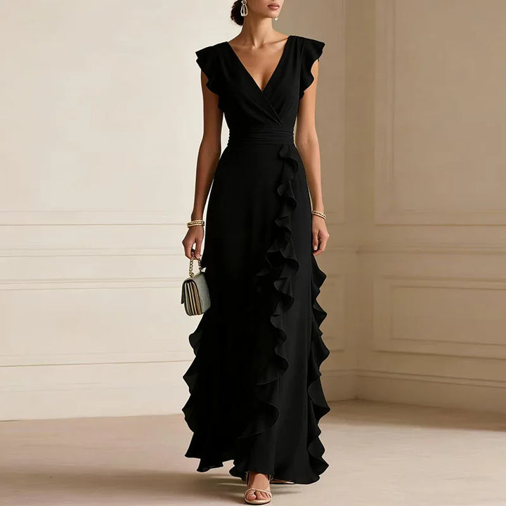 Patricia Ruffle Trim Deep V Maxi Dress | Women&