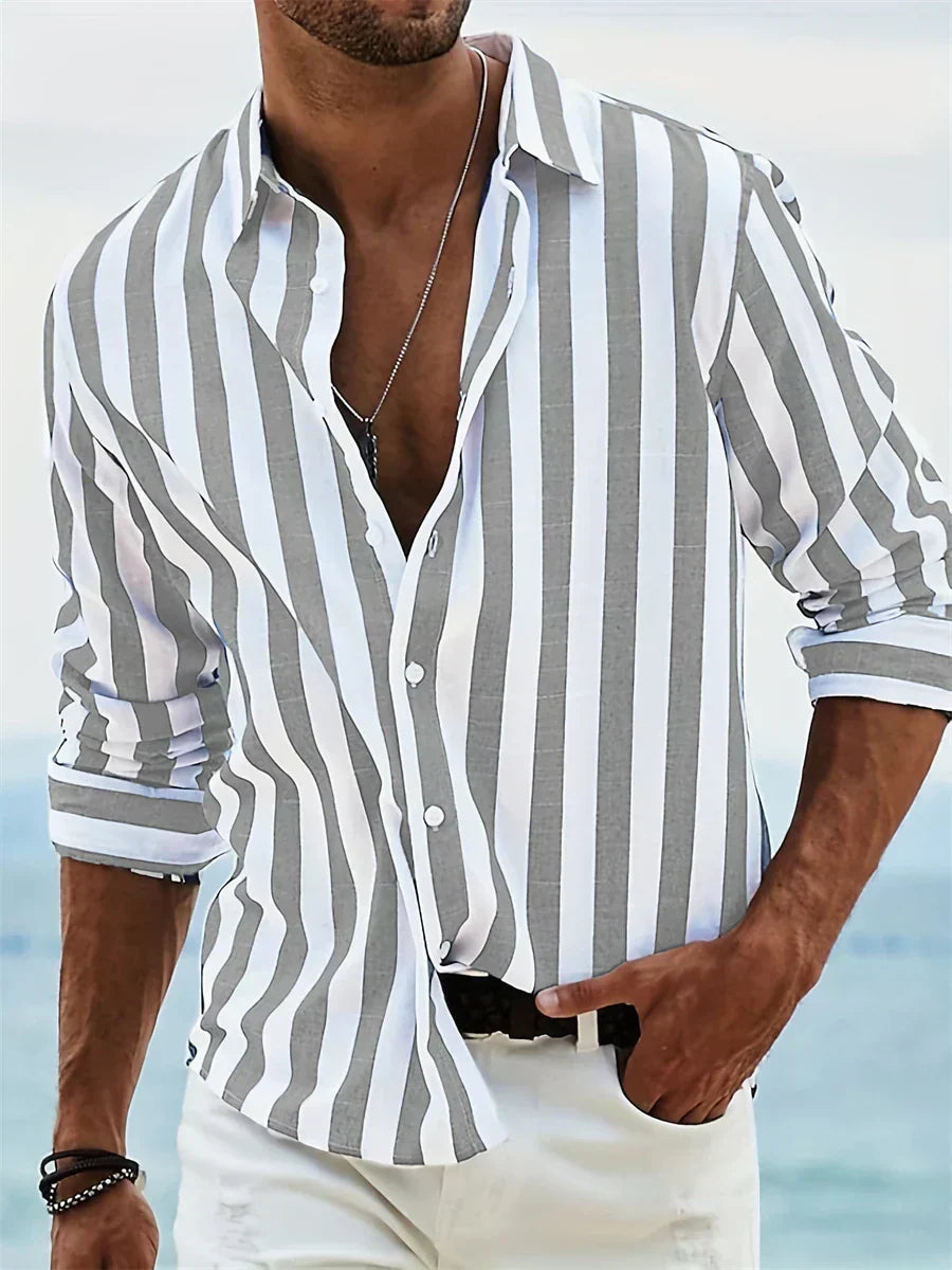 Gestreiftes Langarm Sommerhemd Herren Overshirt Casual