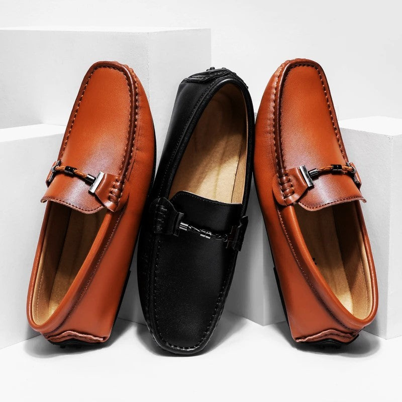 Echtleder Mokassins Herren Slipper Slip-On Gummisohle