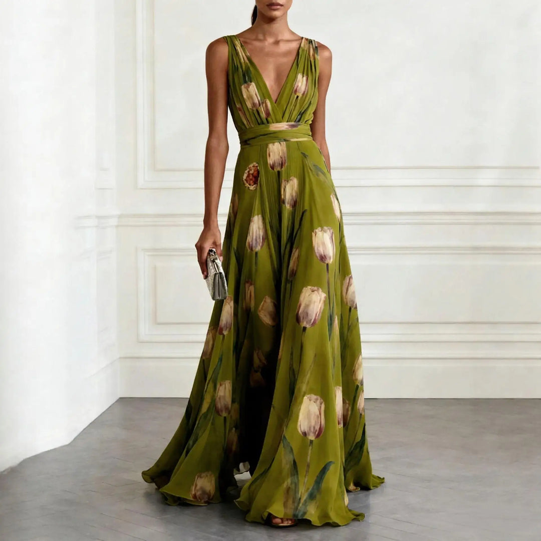 Cornelia Tulip Print Chiffon Maxi Dress | Women&