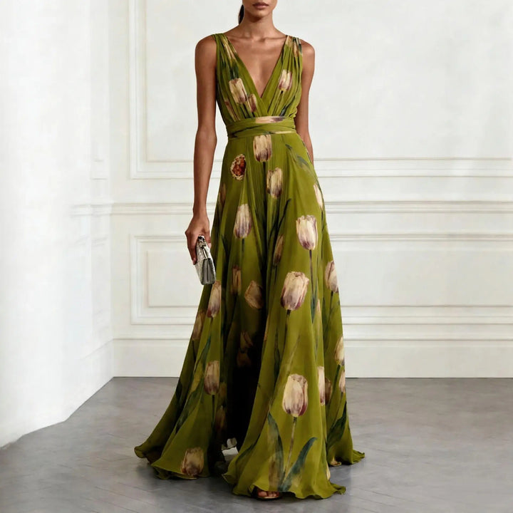 Cornelia Tulip Print Chiffon Maxi Dress | Women&