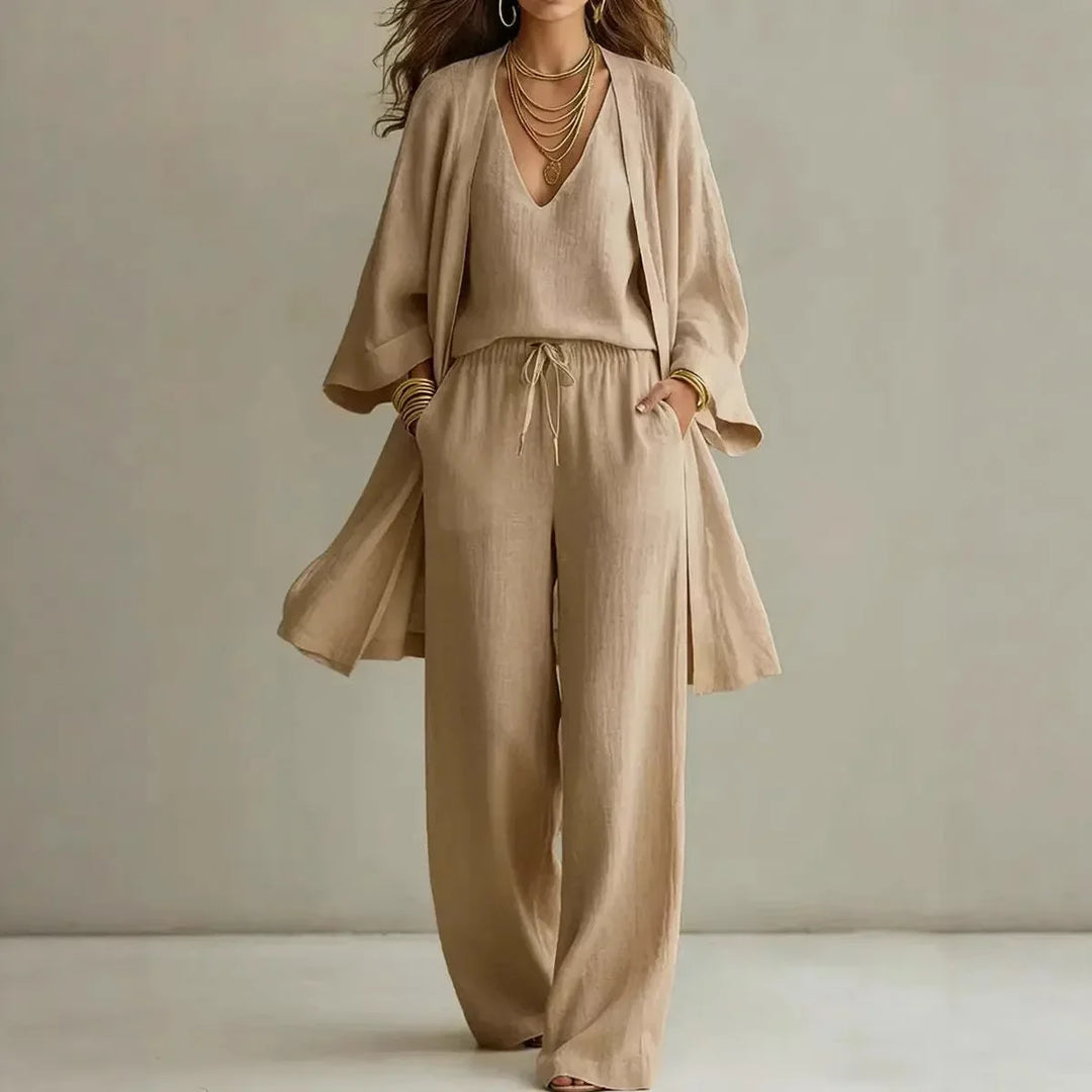 Bailey Linen Three-Piece Lounge Set | Women&