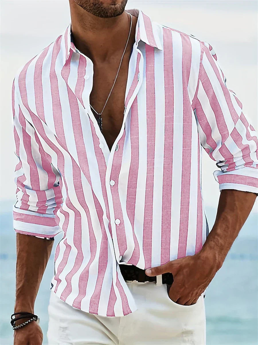 Gestreiftes Langarm Sommerhemd Herren Overshirt Casual