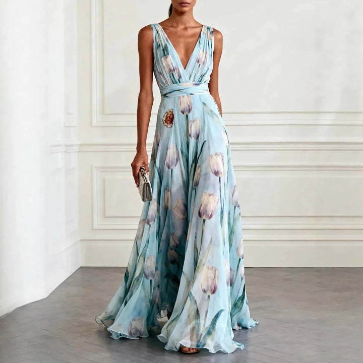 Cornelia Tulip Print Chiffon Maxi Dress | Women&