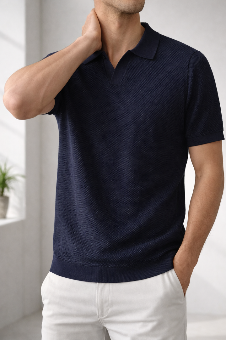 Strukturiertes Strick Poloshirt Herren Kurzarm Casual