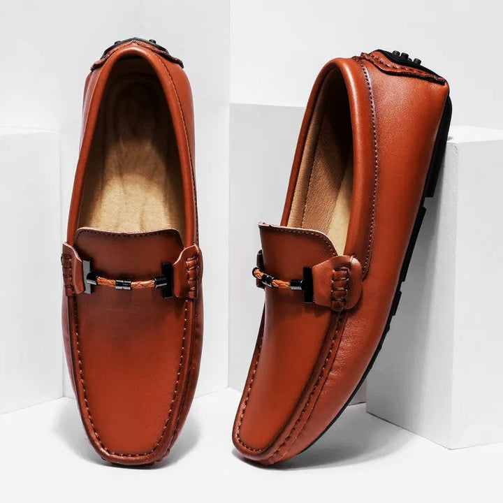 Echtleder Mokassins Herren Slipper Slip-On Gummisohle