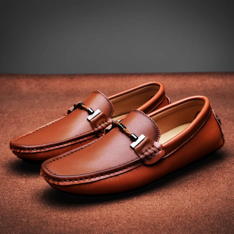 Echtleder Mokassins Herren Slipper Slip-On Gummisohle
