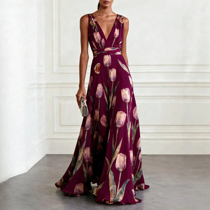 Cornelia Tulip Print Chiffon Maxi Dress | Women&
