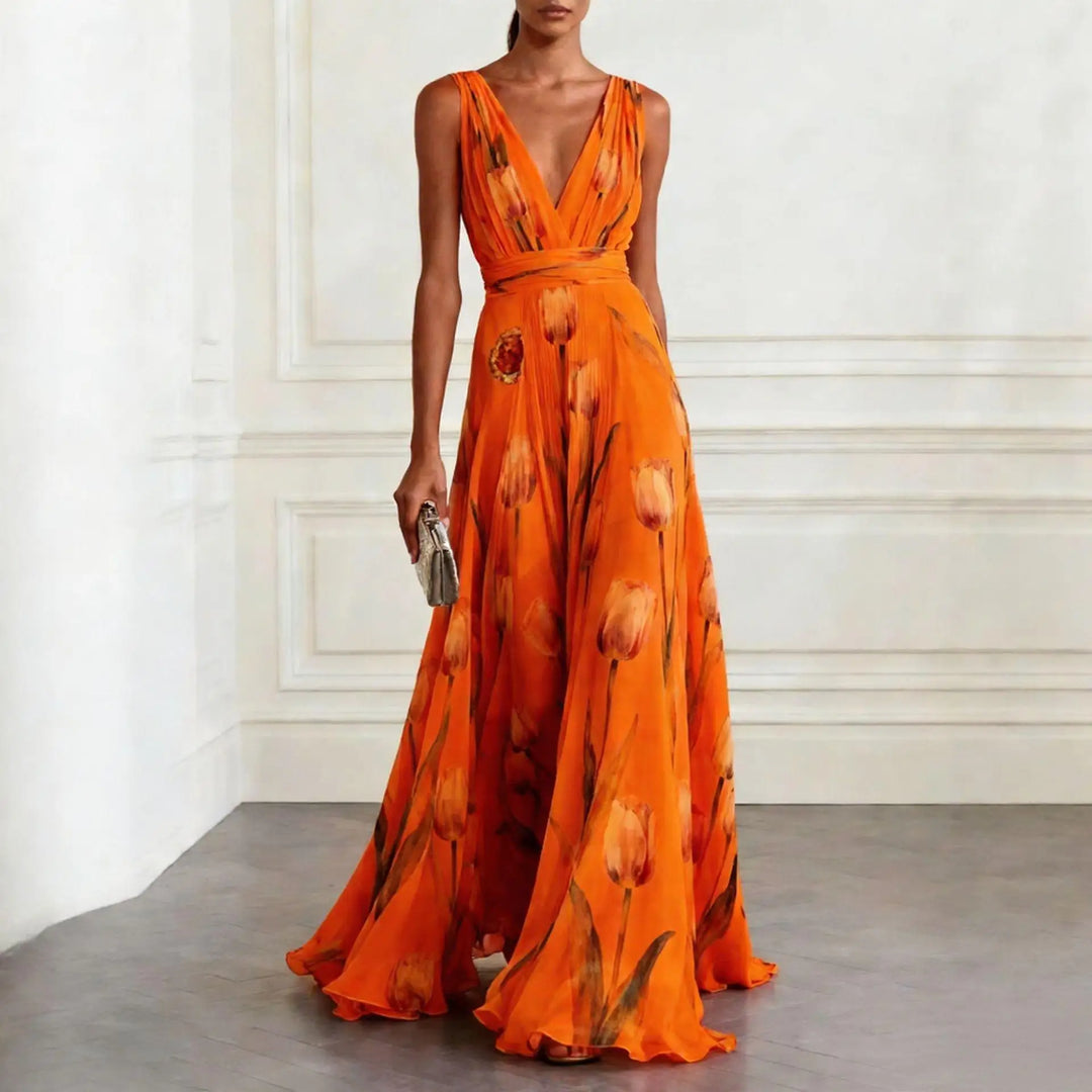 Cornelia Tulip Print Chiffon Maxi Dress | Women&