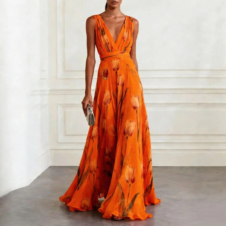Cornelia Tulip Print Chiffon Maxi Dress | Women&
