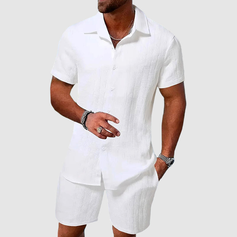 Sommer Set Herren Kurzarm Hemd Shorts Zweiteiler Casual