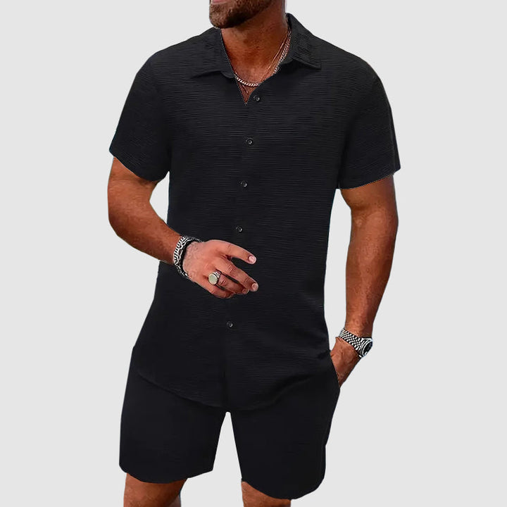 Sommer Set Herren Kurzarm Hemd Shorts Zweiteiler Casual