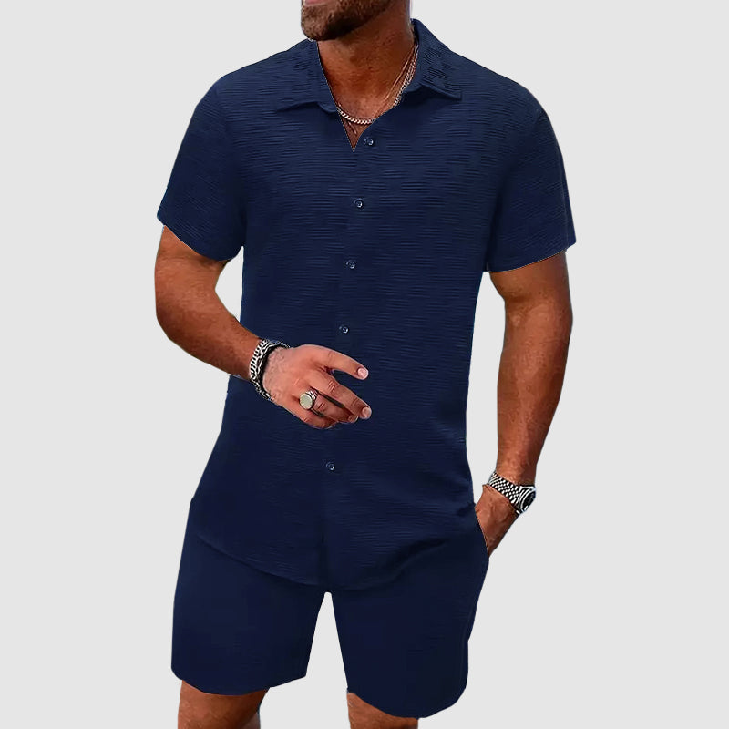 Sommer Set Herren Kurzarm Hemd Shorts Zweiteiler Casual