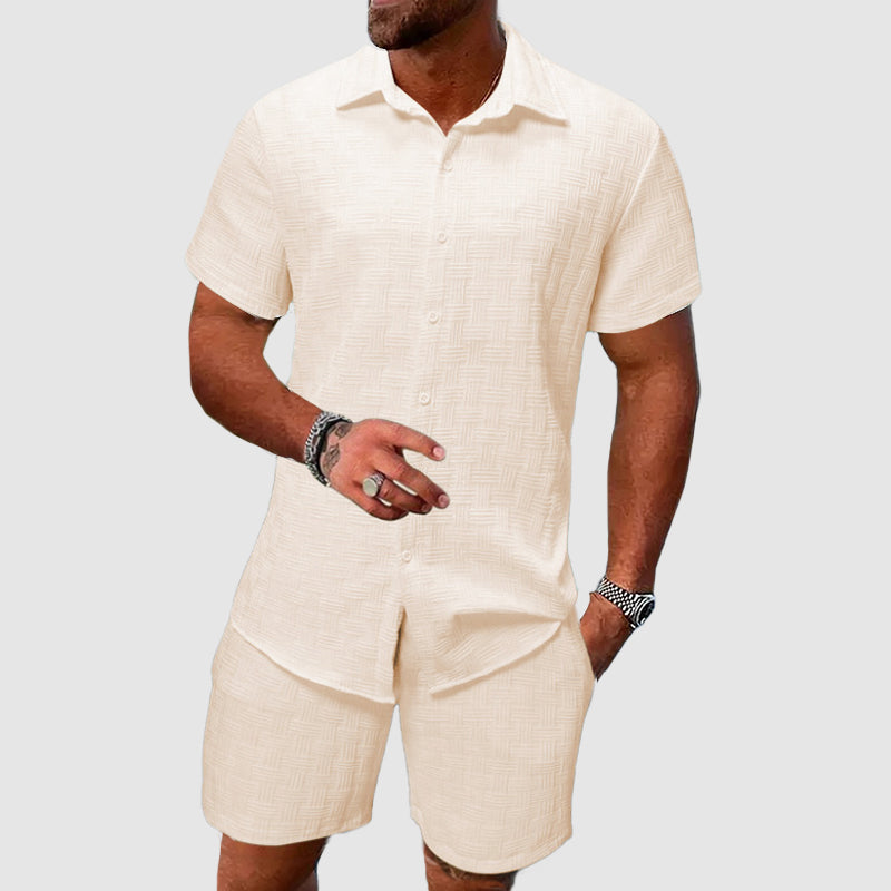 Sommer Set Herren Kurzarm Hemd Shorts Zweiteiler Casual