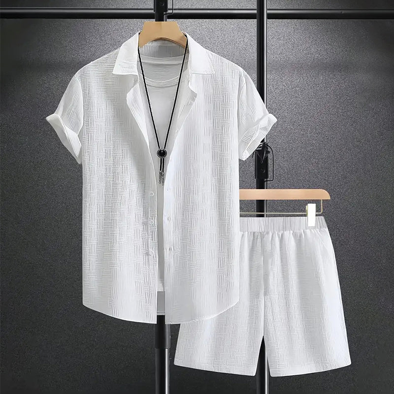 Sommer Set Herren Kurzarm Hemd Shorts Zweiteiler Casual