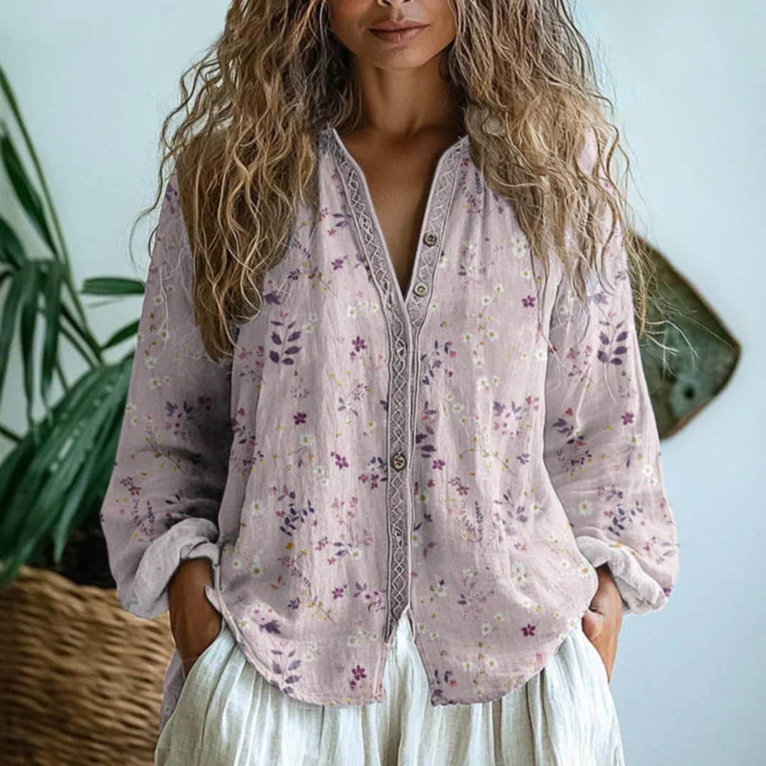 Wena Linen Long Sleeve Button-Down Blouse | Women&