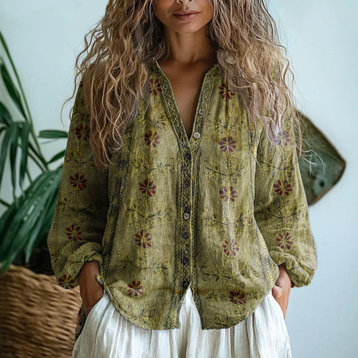 Wena Linen Long Sleeve Button-Down Blouse | Women&