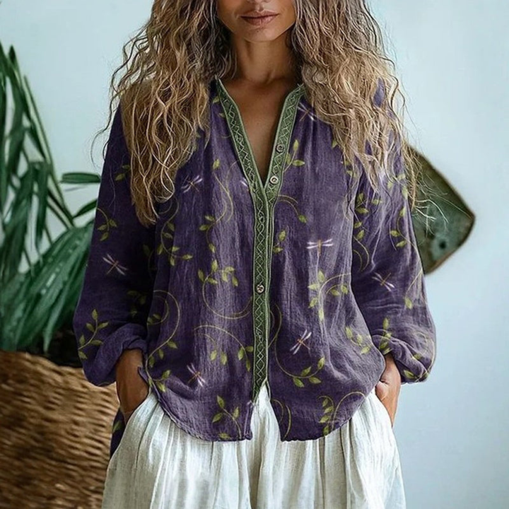 Wena Linen Long Sleeve Button-Down Blouse | Women&