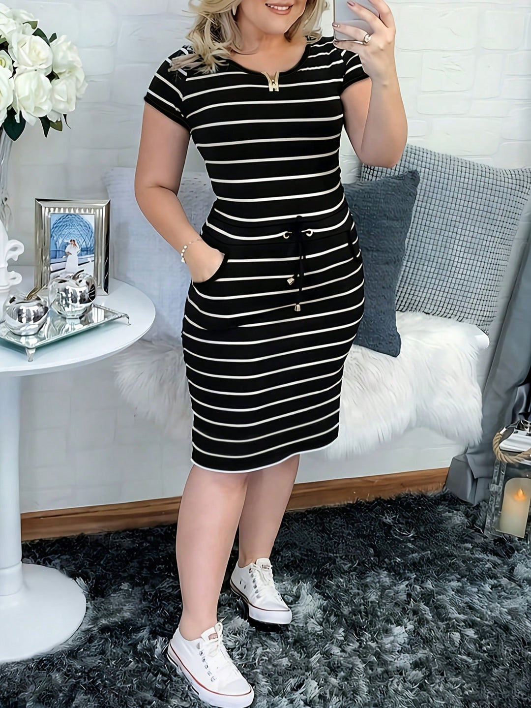 Striped Short-Sleeve Women&