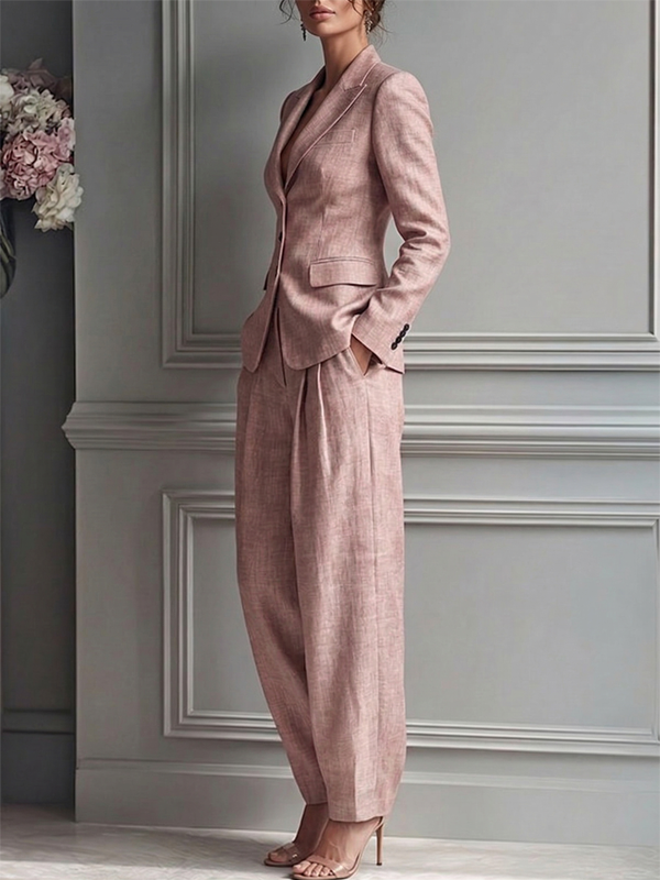 Blush Pink Linen Blends Blazer and Trousers 2-Piece Suit