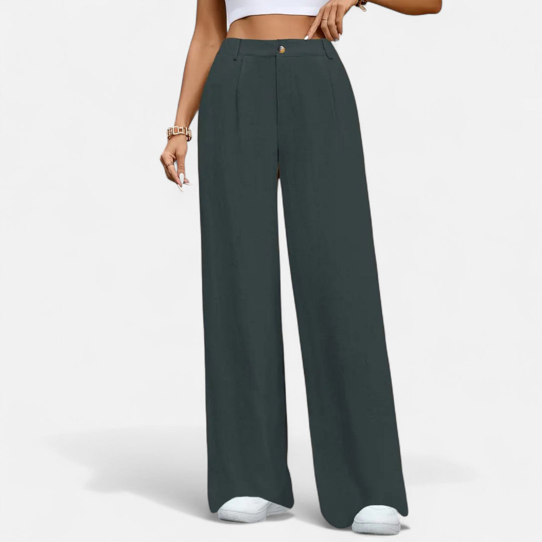 Navacava pleated wide-leg pants styled with blouse — quiet luxury look