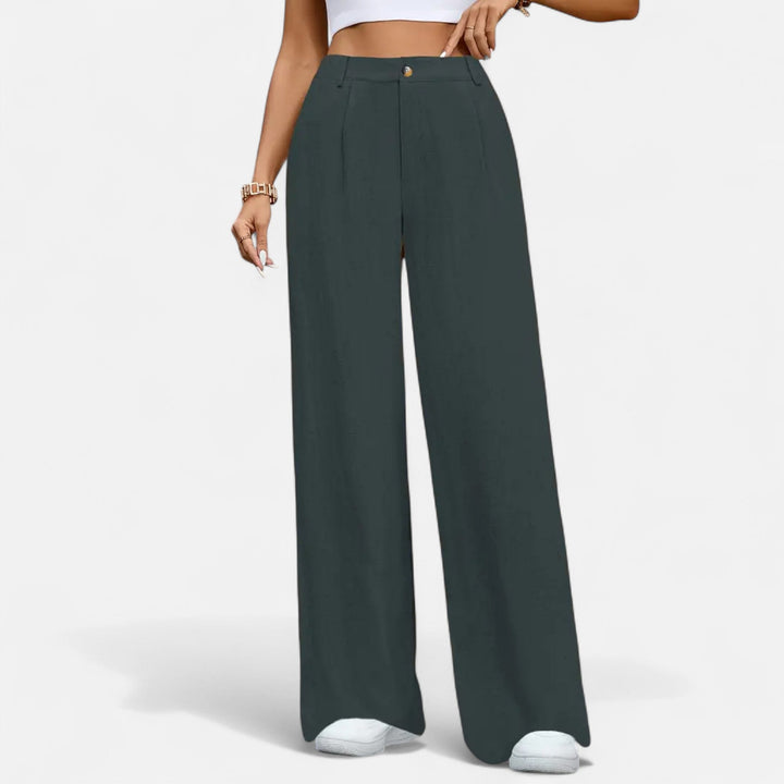 Navacava pleated wide-leg pants styled with blouse — quiet luxury look