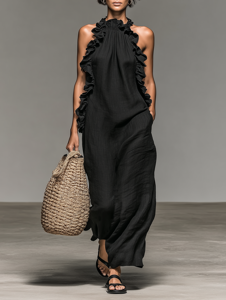 Dahlia Linen-Blend Ruffle Trim Sleeveless Maxi Dress | Women&