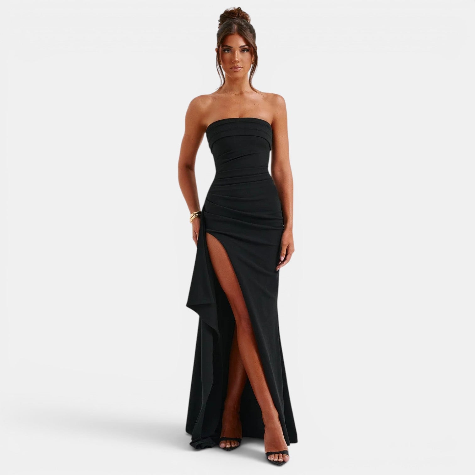 Navacava Women's Elegant Strapless Maxi Dress in black — refined old money elegance