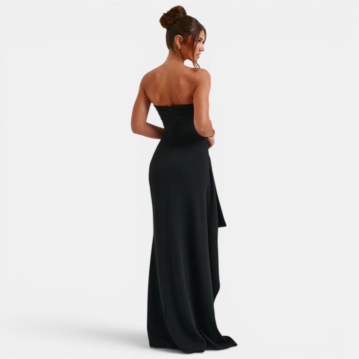 Navacava maxi dress back detail — flattering ruched design