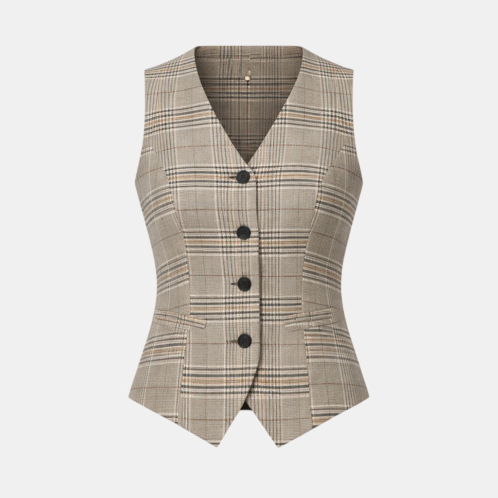 Navacava Women's Vintage Waistcoat in beige — elegant everyday layering piece