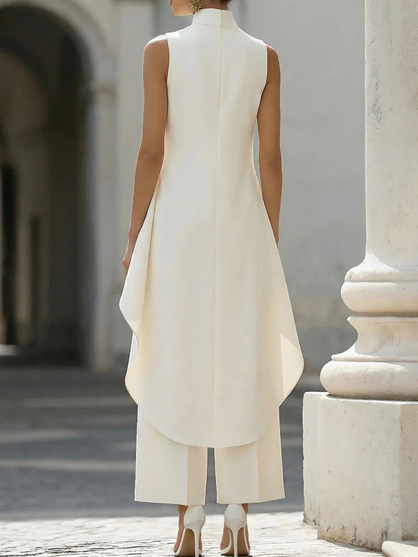 Miesuit Sleeveless High-Neck Tunic and Wide-Leg Trousers Suit