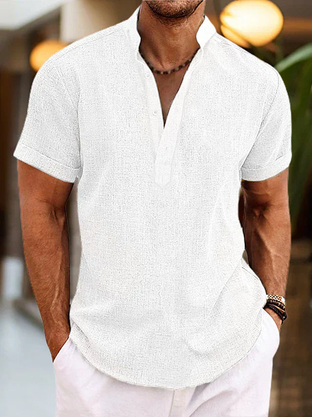 Kurzarm Henley Shirt Herren Sommer Knopfleiste Casual