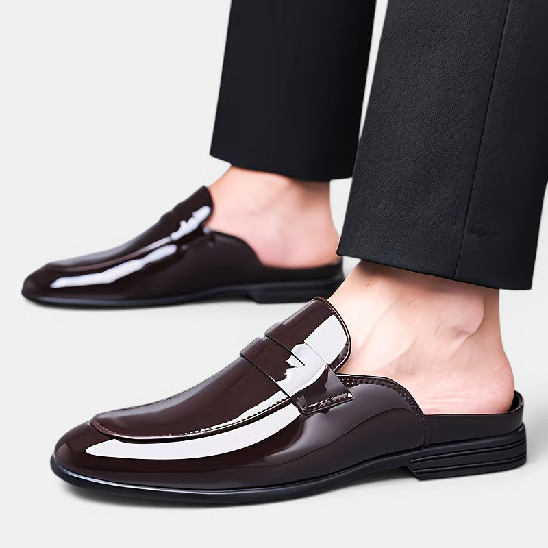 Glänzende Lackleder Mules Herren Elegante Pantoletten
