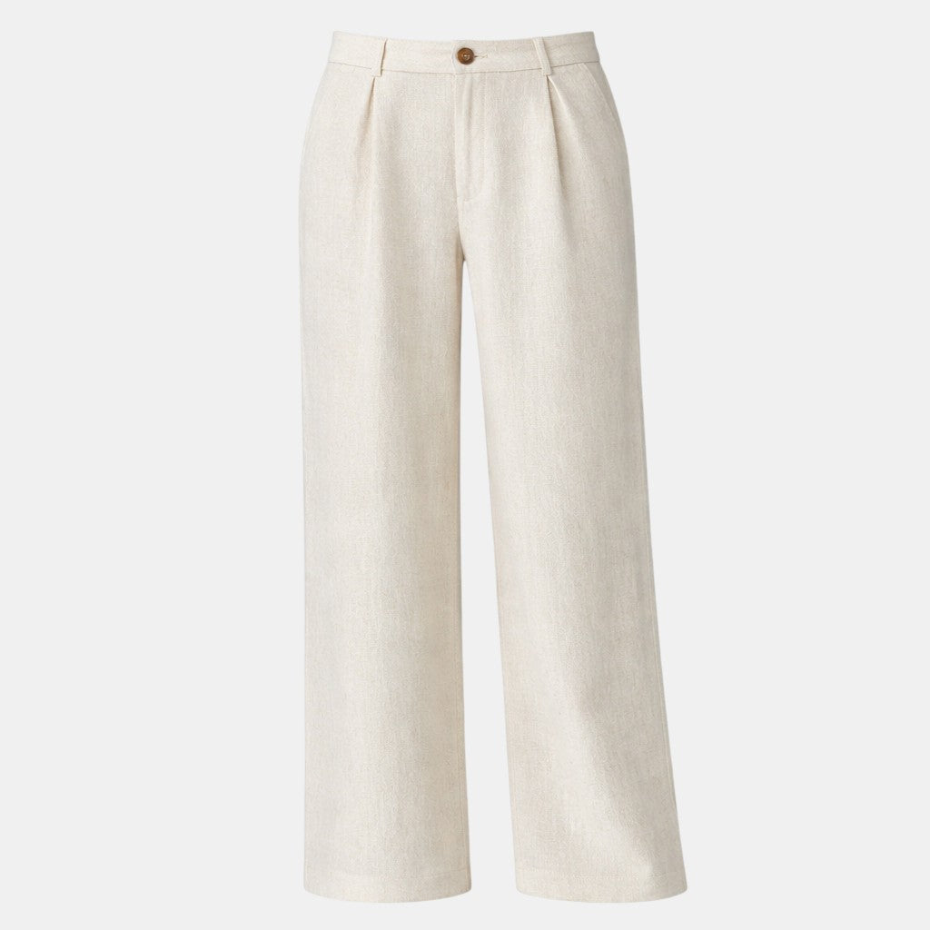 Navacava Women's Pleated Wide-Leg Trousers in white — old money elegance