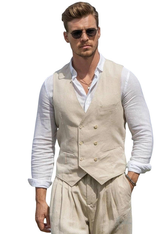Leinen Anzugweste Herren Slim-Fit Hochzeit Business