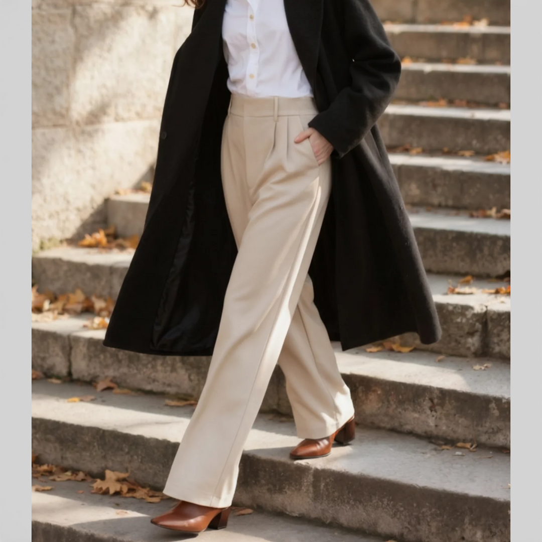 Navacava wide leg trousers fabric detail — refined everyday drape