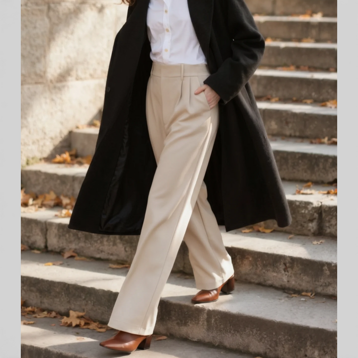 Navacava wide leg trousers fabric detail — refined everyday drape