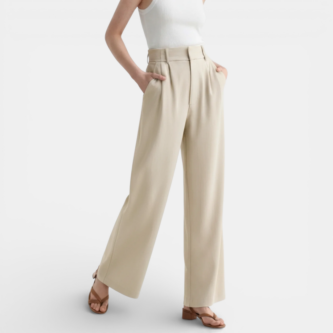 Navacava wide leg trousers front view — softly structured drape
