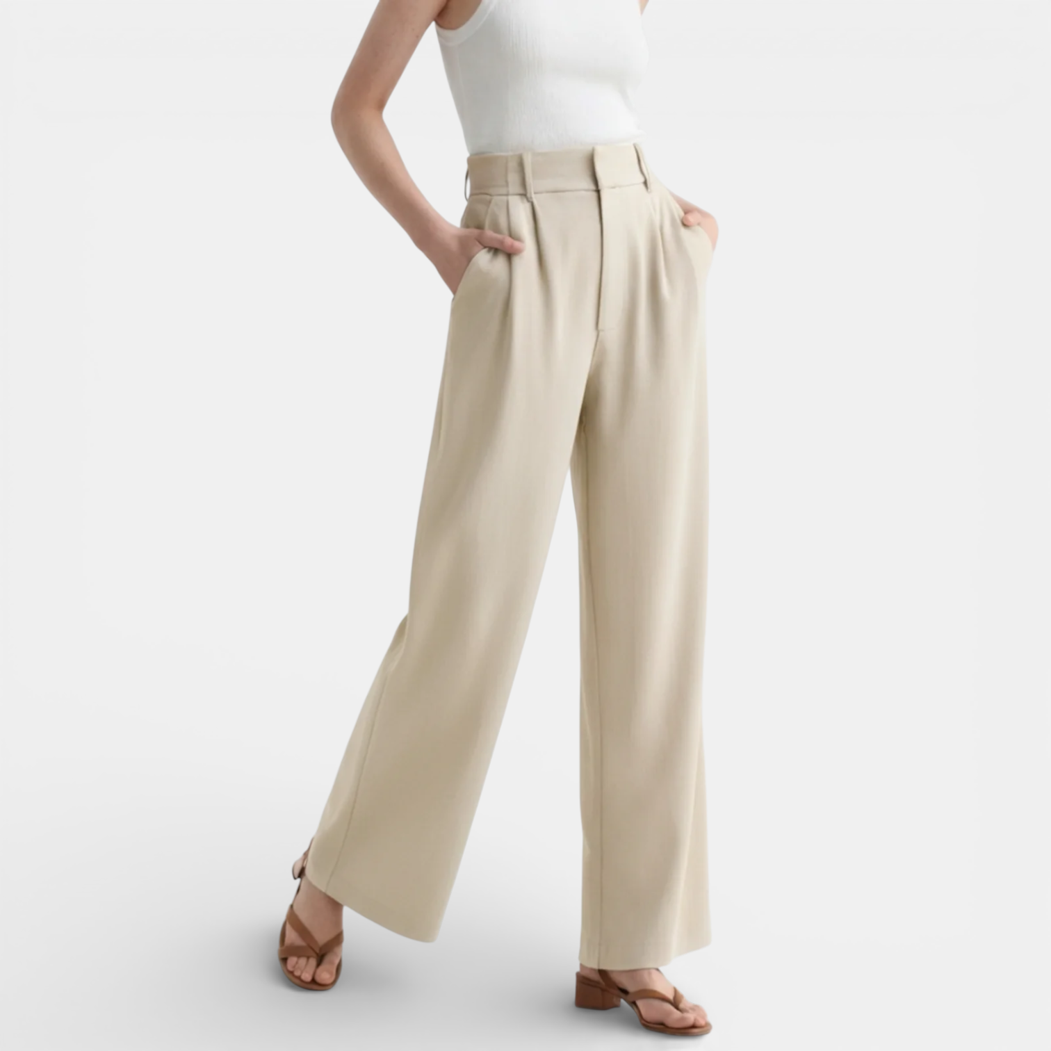 Navacava wide leg trousers front view — softly structured drape