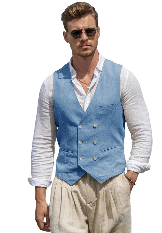 Leinen Anzugweste Herren Slim-Fit Hochzeit Business