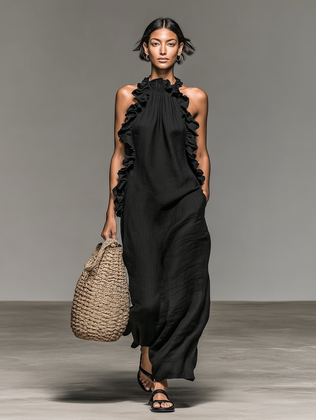 Dahlia Linen-Blend Ruffle Trim Sleeveless Maxi Dress | Women&