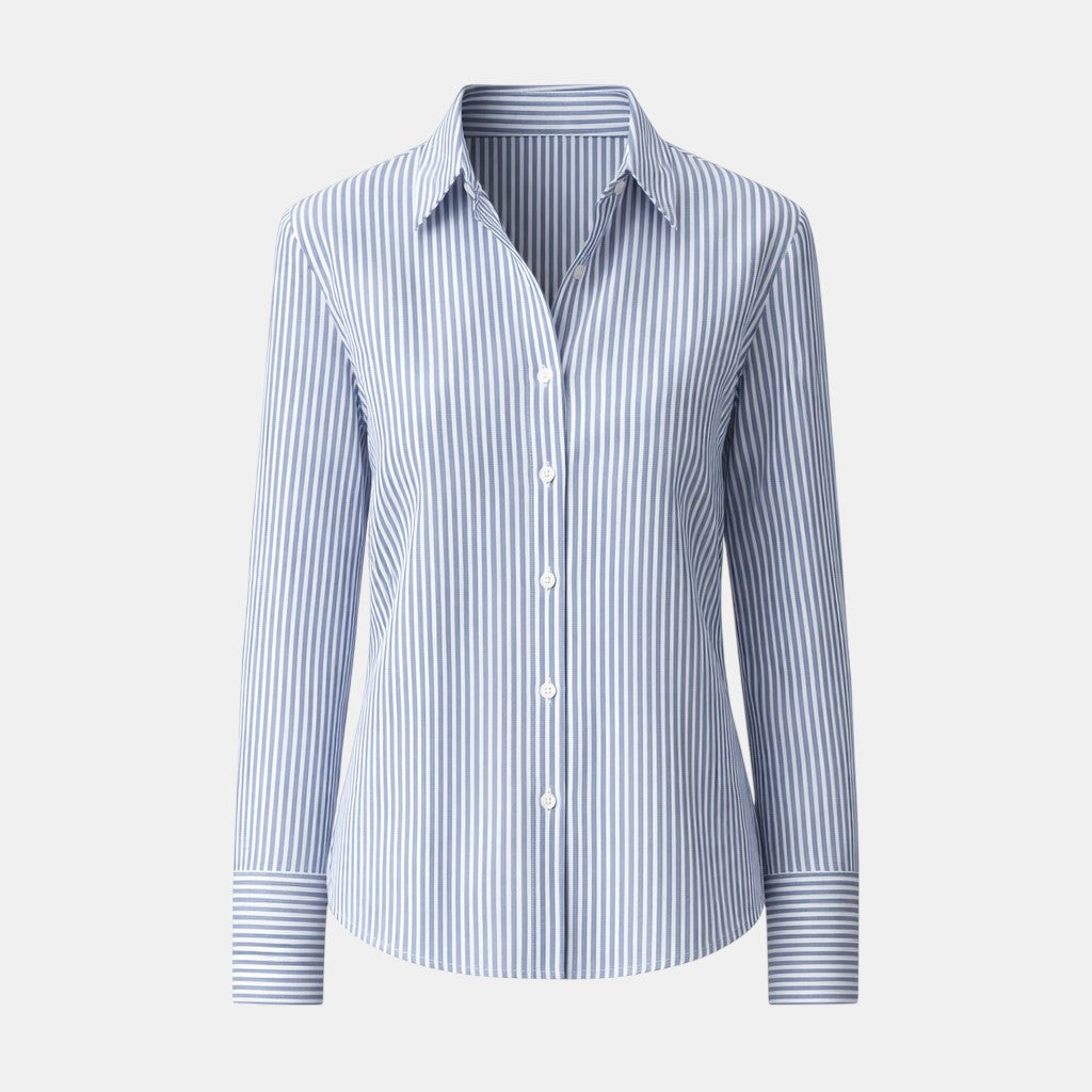 Navacava Classic Women's Striped Shirt in blue — relaxed elegant fit, old money style