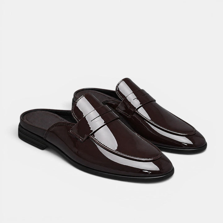 Glänzende Lackleder Mules Herren Elegante Pantoletten