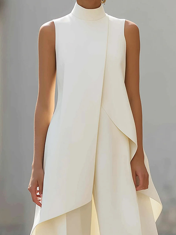 Miesuit Sleeveless High-Neck Tunic and Wide-Leg Trousers Suit