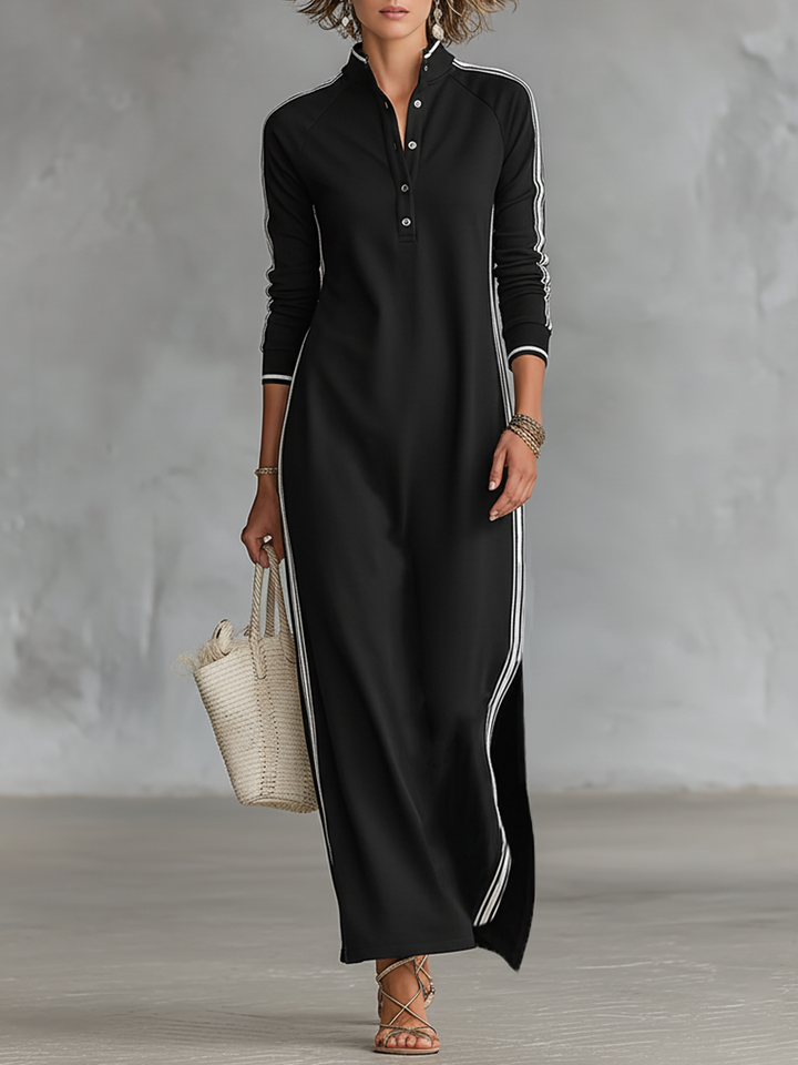 Fenwick White-Trim Sweatshirt Button-Collar Maxi Dress | Women&