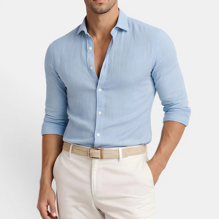 Leinen-Baumwoll Hemd Herren Sommer Atmungsaktiv Casual