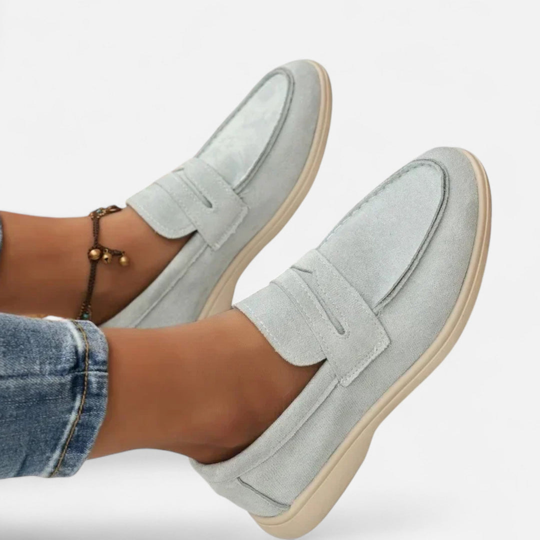 Navacava suede loafers side detail — classic feminine silhouette