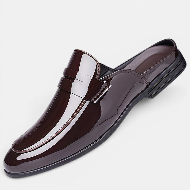 Glänzende Lackleder Mules Herren Elegante Pantoletten