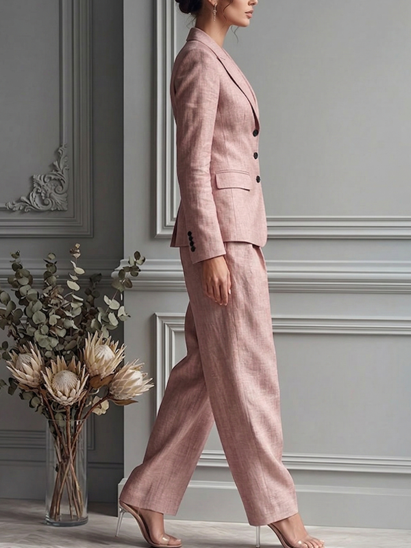 Blush Pink Linen Blends Blazer and Trousers 2-Piece Suit